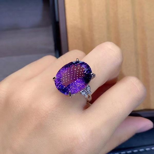 

cluster rings natural and real amethyst gemstone 925 sterling silver ring ,wedding, Golden;silver