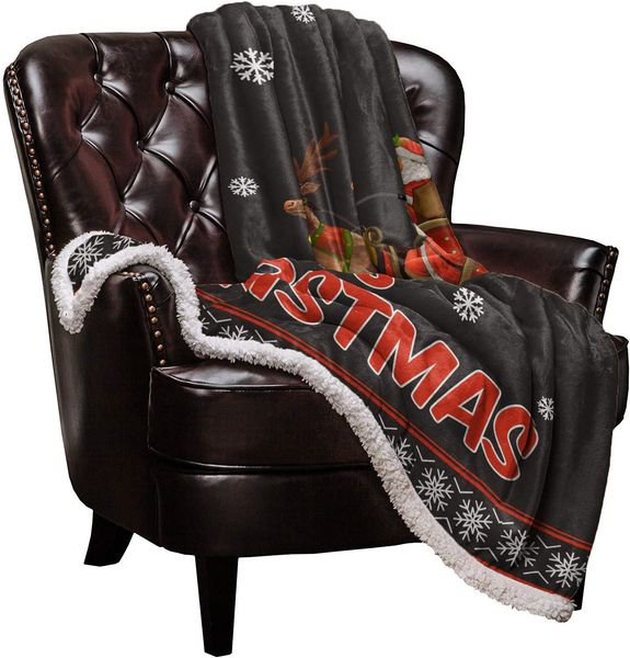 

Sherpa Fleece Blanket 40''x 50'' Fuzzy and Soft Blanket for All Season Bed Sofa Outdoor Travel, Santa Claus in a Sleigh Pulled