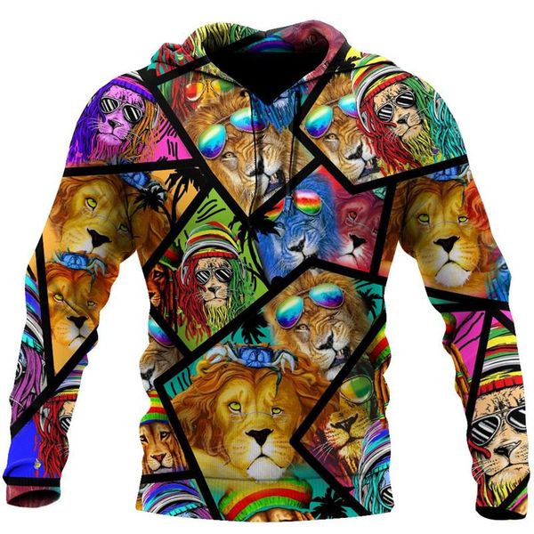 

men's hoodies & sweatshirts fashion sweatshirt lion puzzle 3d printing harajuku street zip hoodie/pullover casual hoodie apparel autu, Black