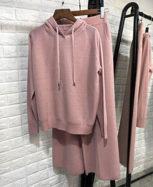 

casual full drawstring blends blend knit suit female hooded pullover + wide leg trousers two sets of women women's piece pants, White