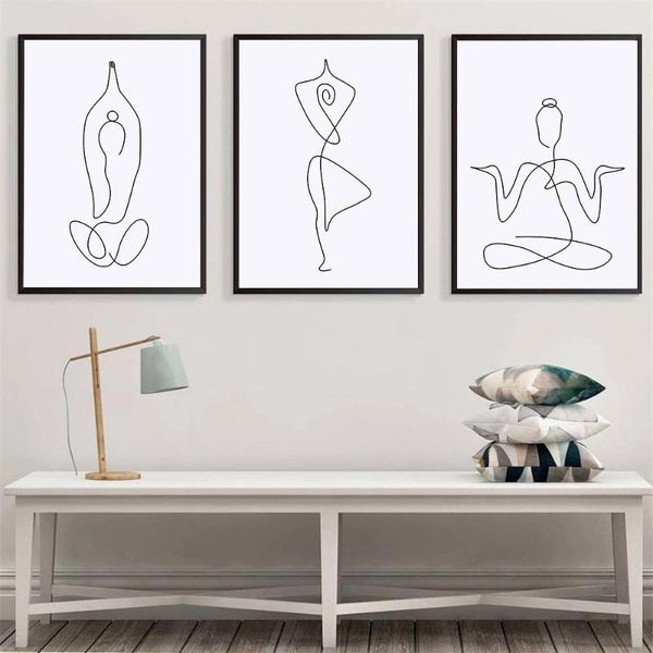 

paintings one line drawing abstract painting yoga woman canvas poster art print minimalist wall pictures living room home decor