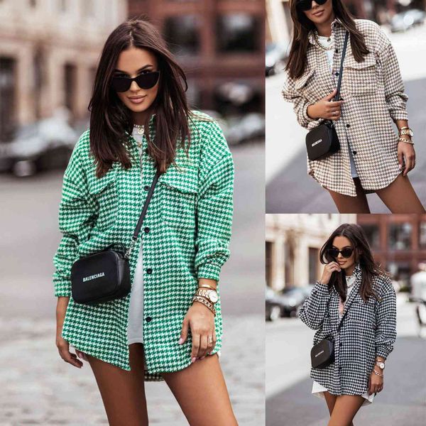 

women's autumn and winter plaid long sleeve medium shirt, White