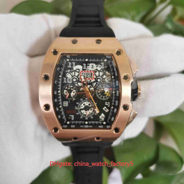 

selling watches 50mm x 40mm r011 flyback 18k rose gold rubber bands transparent mechanical automatic mens watch men's wristwatches, Slivery;brown