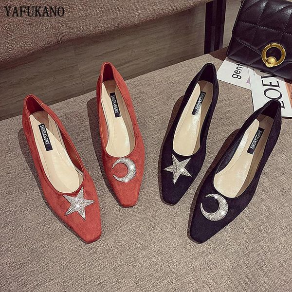 

dress shoes 2021 spring fashion rhinestone decoration square mid heel women suede temperament high heels pointed toe female pumps, Black