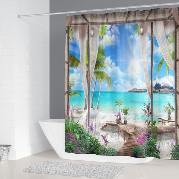 

aggcual beach holiday shower curtain digital printing waterproof polyester fabric bathroom luxury accessory y36 curtains