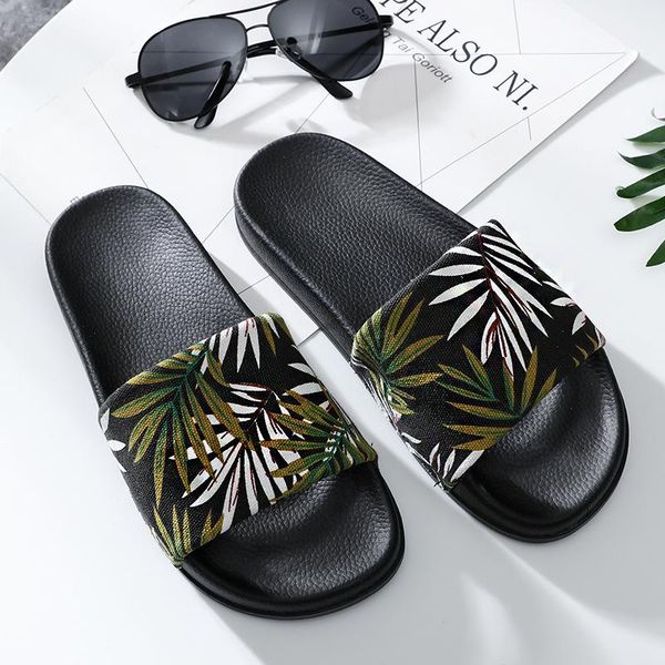 

summer leaves slippers outdoor pvc anti-slip soft bottom word female., Black