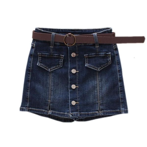 

women's shorts skirt women 2021 summer autumn mid waist blue front button pocket short jeans vintage feminino, White;black