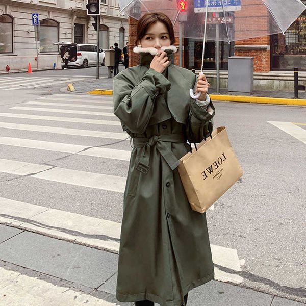 

parka women's winter mid-length cotton-padded clothes korean-style loose liner lalambswool cotton overcoat 210607, Black