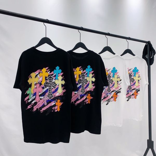 

t shirt 2021 fashion brand sanskrit ch cross graffiti colorful printing short sleeve lovers, White
