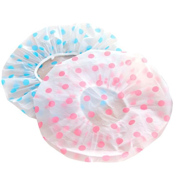 

shower caps 1pc waterproof wave point bath cap hat elastic reusable head hair cover for women salon supplies