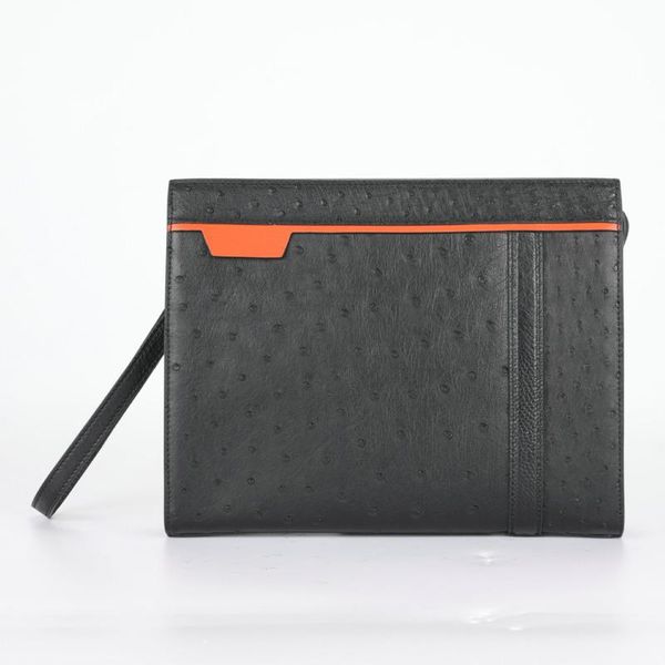 

mens wallet genuine ostrich leather hand bag business leisure coin purse wristlet holographic luxury designer wallets, Red;black