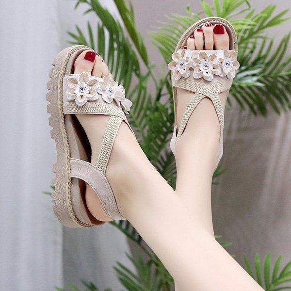 

sandals women summer casual flip flops platform shoes sweet flower fashion wedges sandal woman slip-ons sandalias de mujer, Black