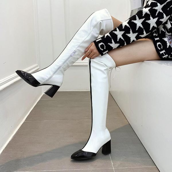 

boots fashion women's over-the-knee warm fur winter high shoes 2021 red white long party ladies big size, Black