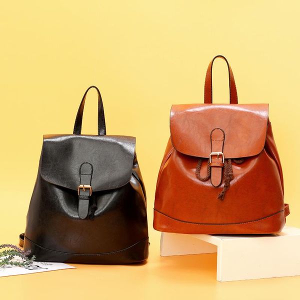 

outdoor bags 2021 solid color backpack pu student schoolbag ladies bag