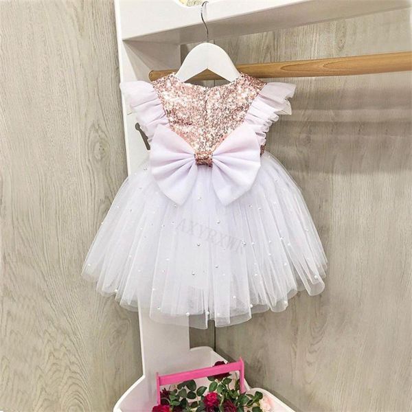 

girl's dresses 1-6y girls princess sequins pearl lace tulle dress birthday wedding party kids bowknot christening for children clothes, Red;yellow
