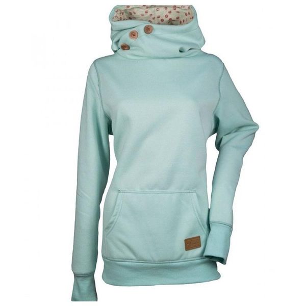 

women's hoodies & sweatshirts button pocket plus size women long sleeve high neck autumn casual 5xl pullover, Black