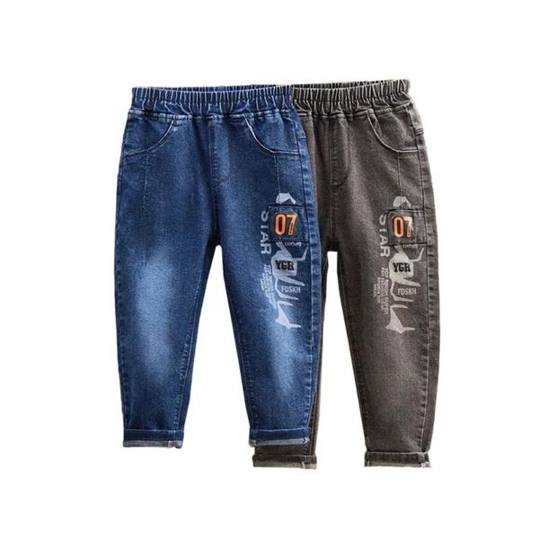 Jeans primavera outono de algodão mistura meninos 2022 versão coreana moda cowboy estiramento calças crianças soltas denim calças