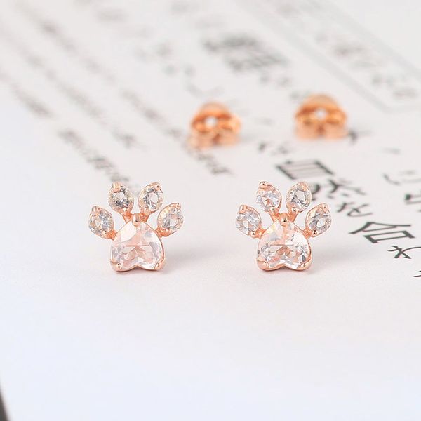 

lamoon cat paw 925 sterling silver stud earrings for women natural rose quartz 18k rose gold plated fine jewelry 210324, Golden;silver