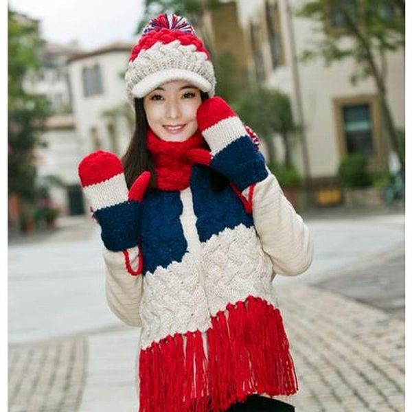 

hats, scarves & gloves sets gbcnyier three set women year gift thick knit cotton casual fashion female winter keep warm outdoor windproof, Blue;gray