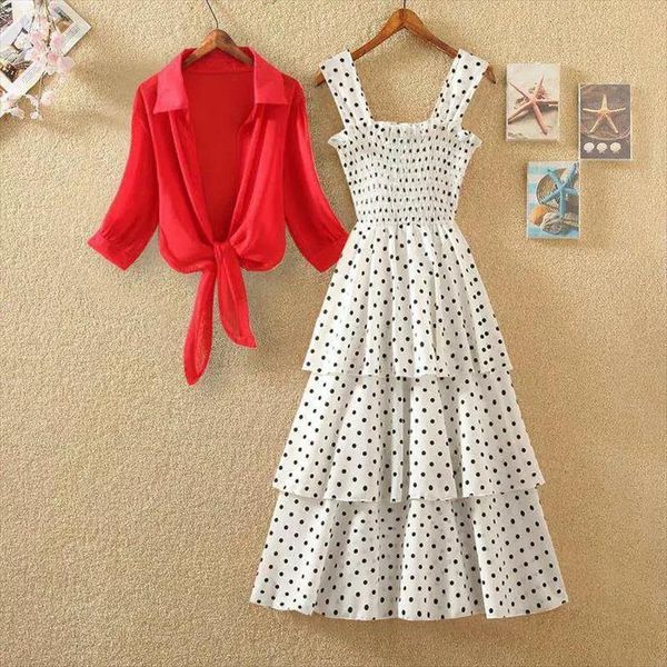 

summer fashion chiffon shirt womens tracksuits a line spaghetti strap dress 2 piece suit lady two pieces sets z179, Gray