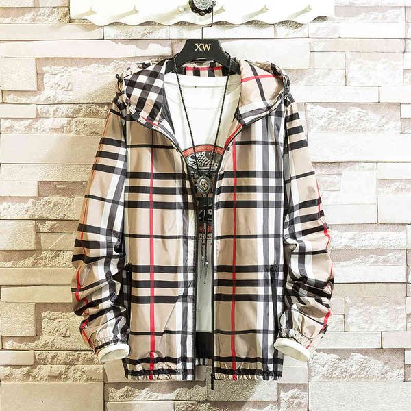 

jacket 2021 spring and autumn men's korean fashion leisure plaid hooded wear, Black;brown