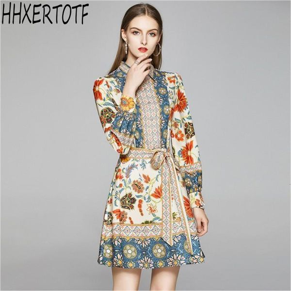 

casual dresses 2021 summer runway designer elegant dress women's long sleeve floral printed print vestidos, Black;gray