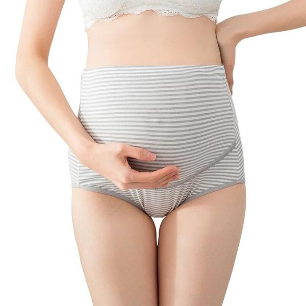 

women 's high-waist panties big size abdominal breathable stripe soft care abdomen underwear underpants late-stages pregnancy maternity, White