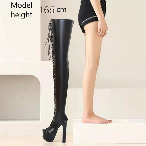 

boots ladies fashion fish mouth high heels striptease women's thigh spring summer pole dance knight size39, Black