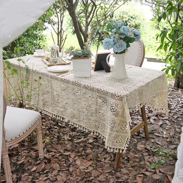 

table cloth vintage lace tablecloth for wedding party white 100% cotton handmade knitted tea coffee cover el decor