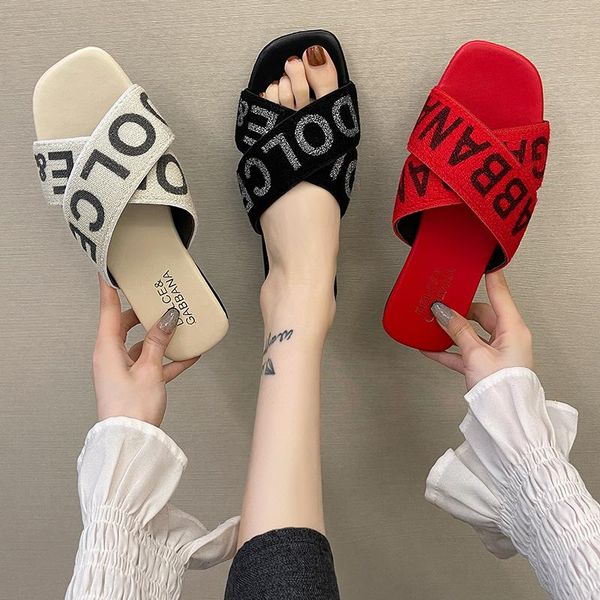 

slippers 2021 summer outdoor fashion words beach shoes women's sandals for girls flat open toe flats women plus size 42, Black
