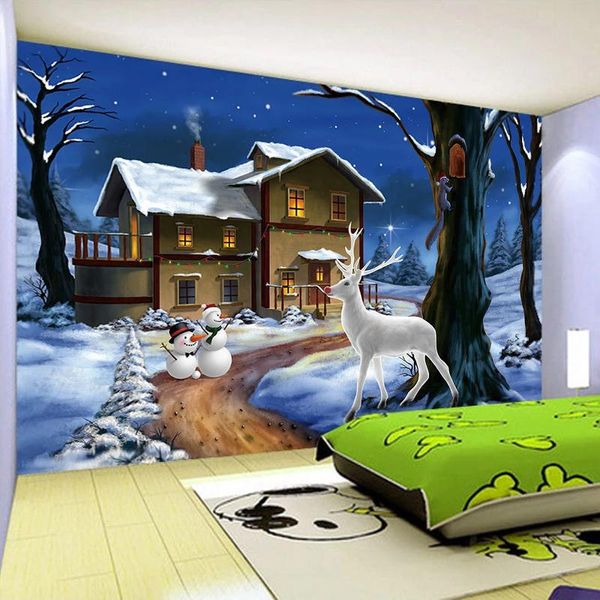 Wallpapers Benutzerdefinierte 3D PO Wallpaper für Kinderzimmer Cartoon Schneemann Elch Dekoration Wandmalerei Jungen Schlafzimmer Wandbild Wände 3 D