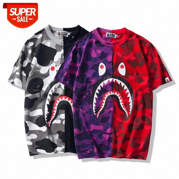 

summer japanese tide brand camouflage color matching yin and yang men women couples short-sleeved t-shirt #ds6f, White;black