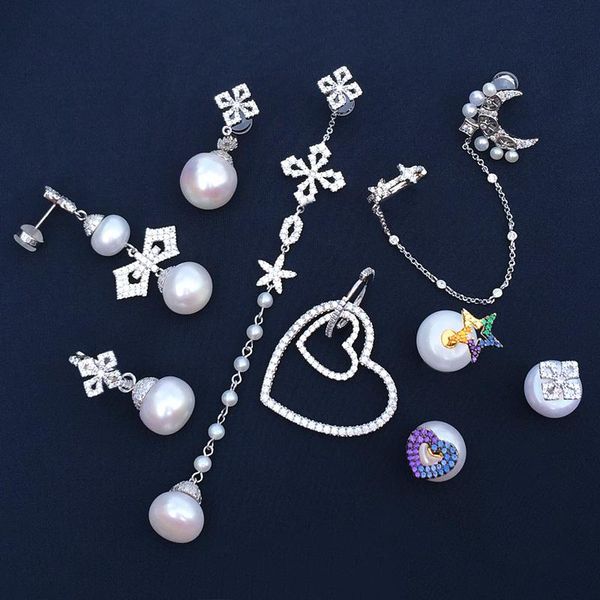 

stud s925 exquisite zircon love color pearl earring sterling silver temperament fashion monaco ladies jewelry high-end, Golden;silver