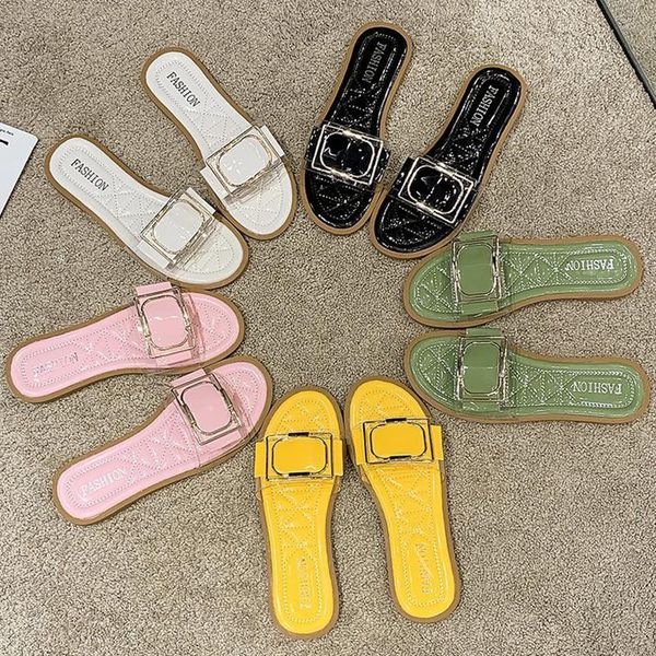 

luxury yellow green slides women flats shales fetish summer sandals female casual pink slaps girls outdoor slippers beach shoes, Black
