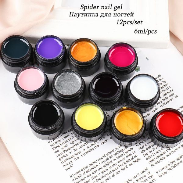 

nail art kits 12pcs spider web gel polish set decorations black silk line drawing uv varnishes diy manicure accessories