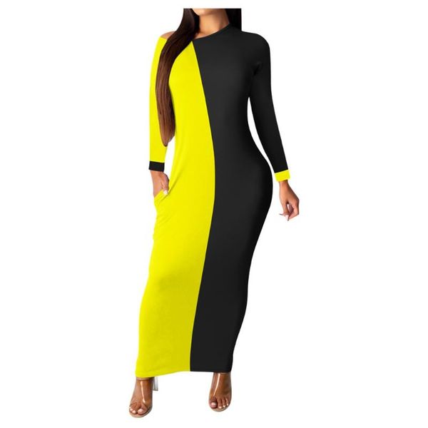 

casual dresses women's long sleeves color patchwork roundneck loose dress fashion girl woman autumn lovely, Black;gray