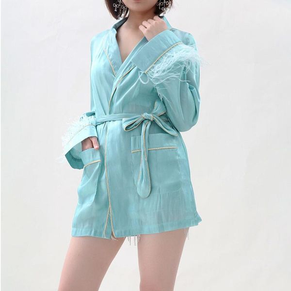 

women's blouses & shirts [ewq] smooth ladies feather shirt green trendy stitching design clothing 2021 autumn blusas loose blouse, White