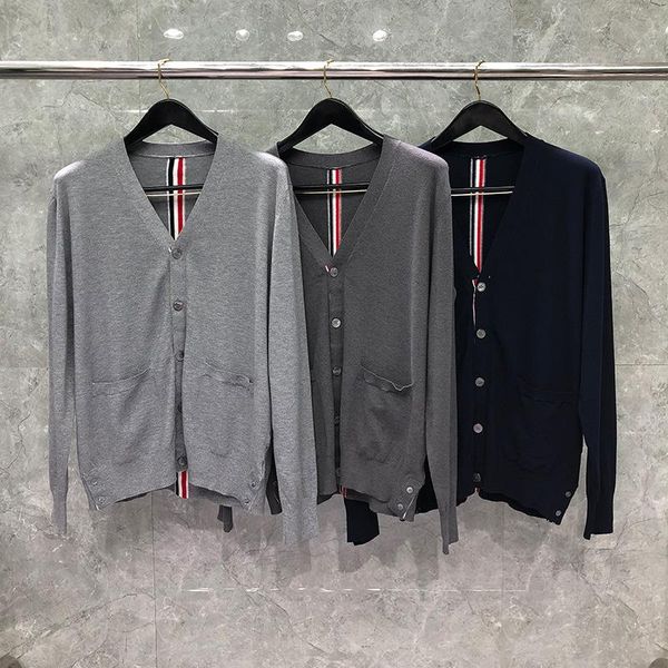 

men's sweaters 2021 fashion brand men slim fit v-neck cardigans clothing striped wool cotton spring and autumn casual coat, White;black
