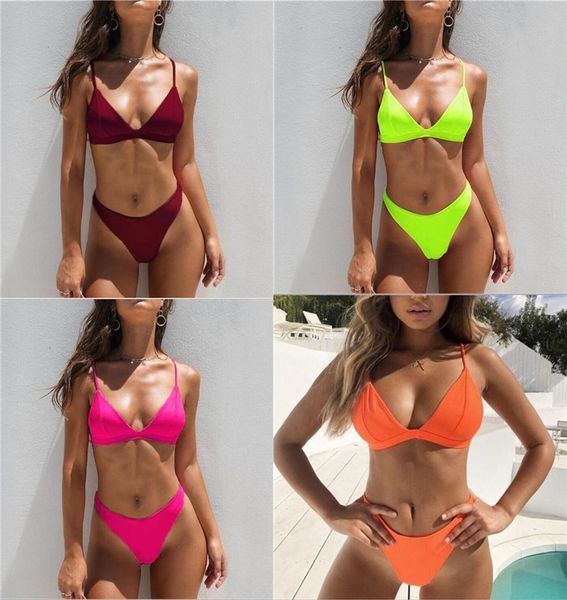 

2021 bikini new high waist solid color split swimsuit, White;black