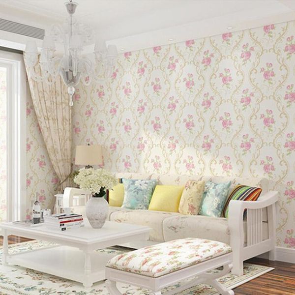 

pastoral vine flower wallpaper 3d elegant pink floral embossed living room bedroom wall papers roll home decor papel pared p026 wallpapers