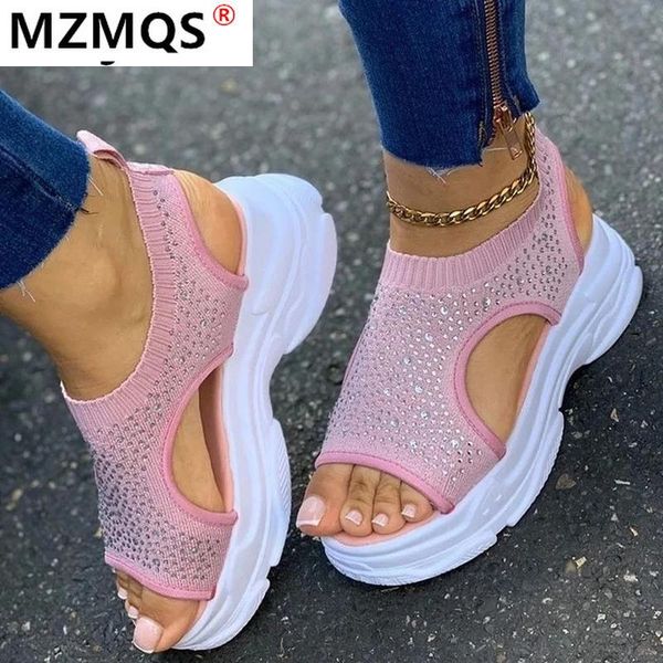 

sandals 2021 women's wedges summer platform women shoes fashion slip on peep toe knitted beach, Black