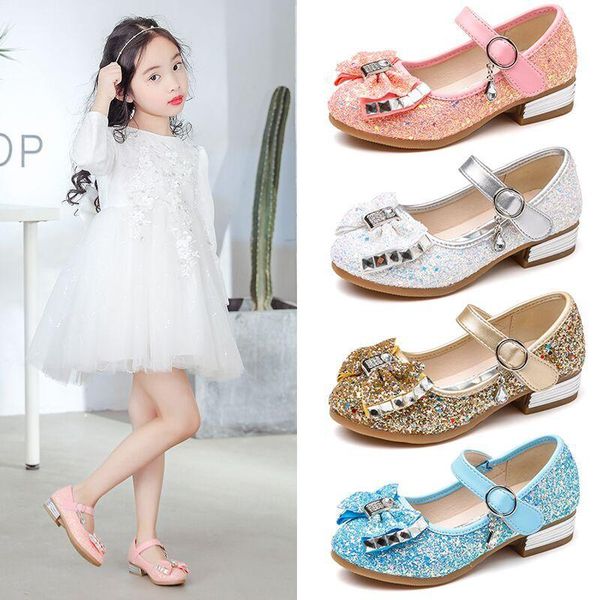 

sneakers spring autumn gils high-heeled shoes children sequins bowtie princess party toddler little kids performance leather, Black;red