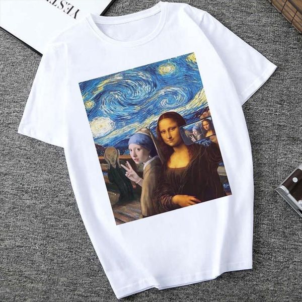 

Summer And Women Spoof Mona Mens T Shirt Lisa Harajuku Aesthetic Vogue Vintage Printed Korean Casual Streetwear White Tees, White;black