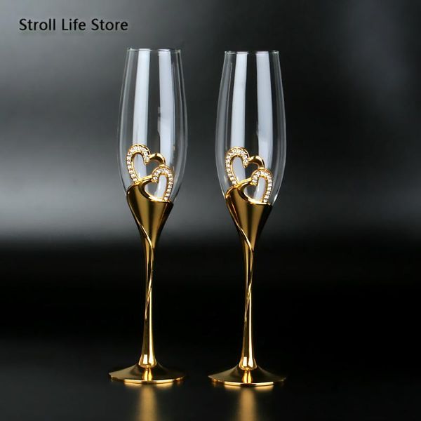 

wine glasses nordic crystal champagne cup red glass wedding goblet european gold heart-shaped metal copas de cristal gift fj010