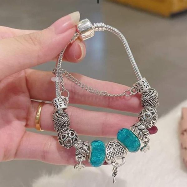 

charm bracelets brace code cross-border selling source diy heart lock key pendant brand bracelet female gifts, Golden;silver
