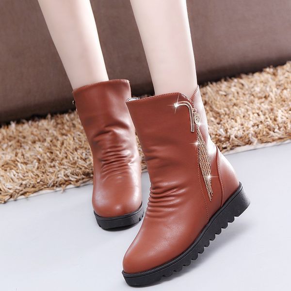 

2021 new bling tassel winter boots women shoes woman warm plush ankle boots pu leather slip on women boots botas mujer booties 1, Black