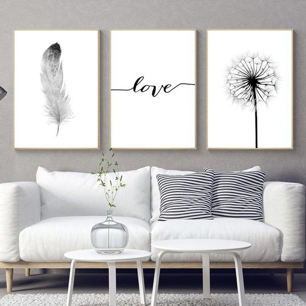 

paintings black white dandelion feather love quotes wall art canvas painting nordic posters and prints pictures for living room decor