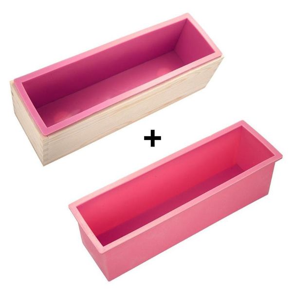 

craft tools metermall 3pcs rectangle soap mold set diy toast silicon pink box + wood baking tool (1.2kg volume)