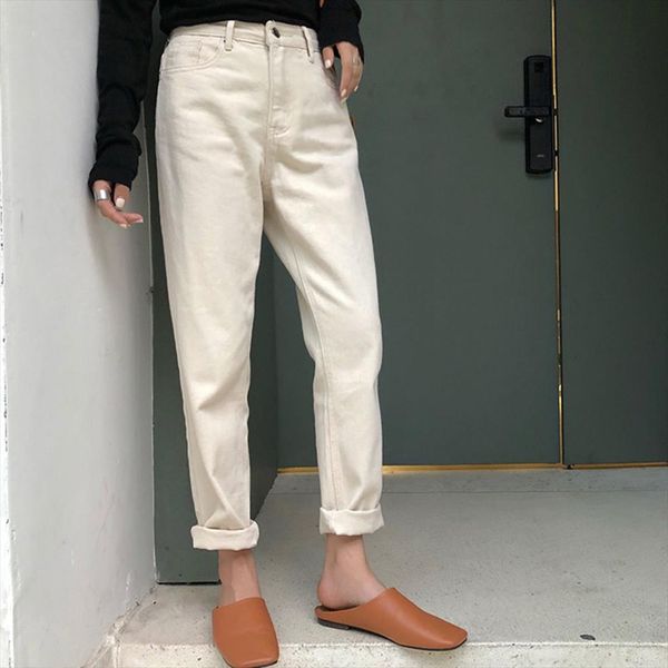 

spring meters white loose nine women jean ankle denim pants high waist dad, Blue