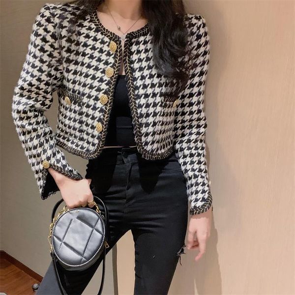 

women's two piece pants street thousand bird grid style coat for women autumn and winter senior model small short suit tweed knitting l, White